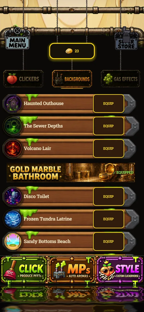 Dookie Clicker screenshot: Backgrounds shop