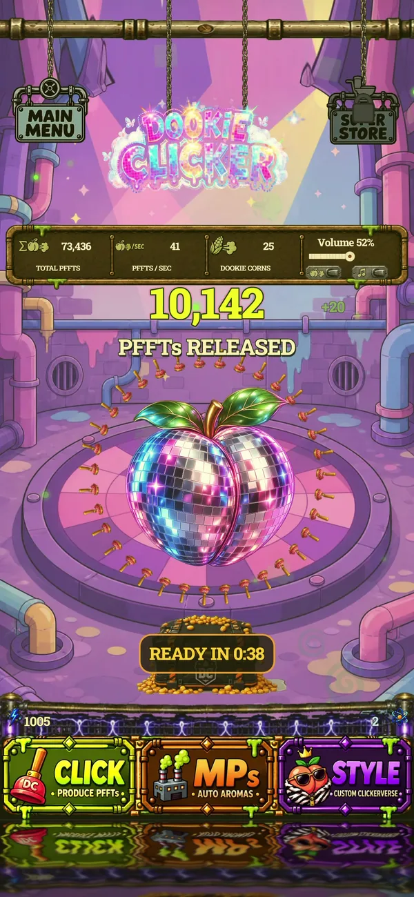 Dookie Clicker screenshot: Disco ball peach